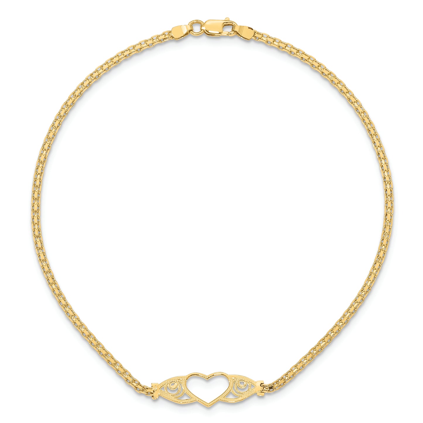 14k Polished Heart 10inch Anklet