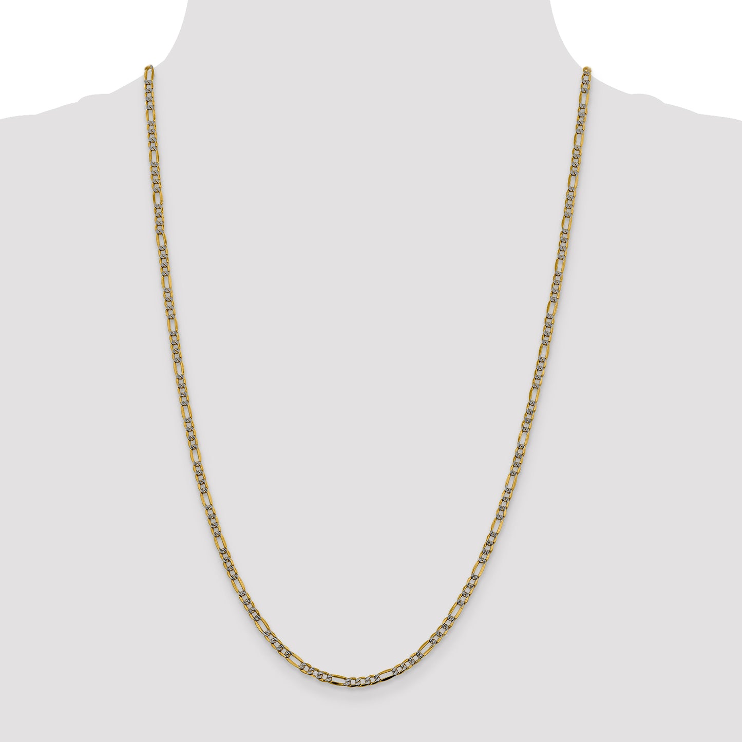 14k 3.2mm Semi-solid with Rhodium Pav? Figaro Chain