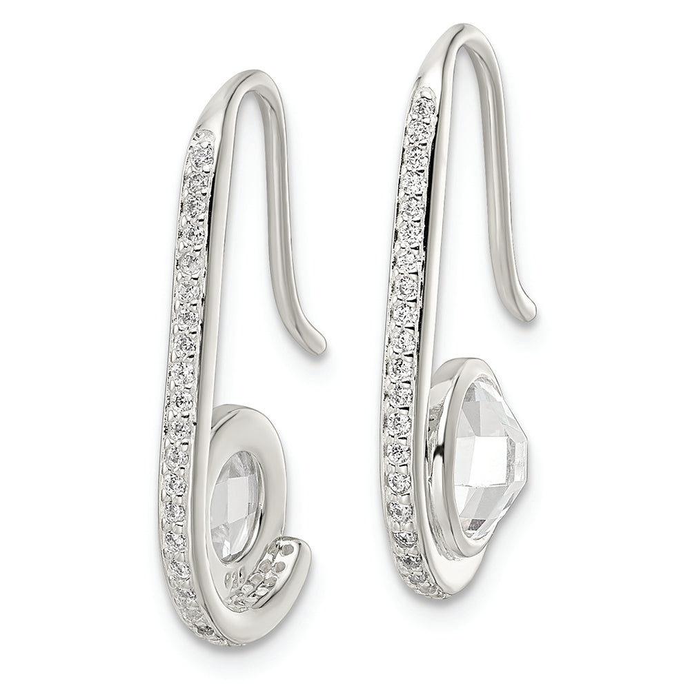 Sterling Silver Polished Checkerboard CZ Dangle Earrings