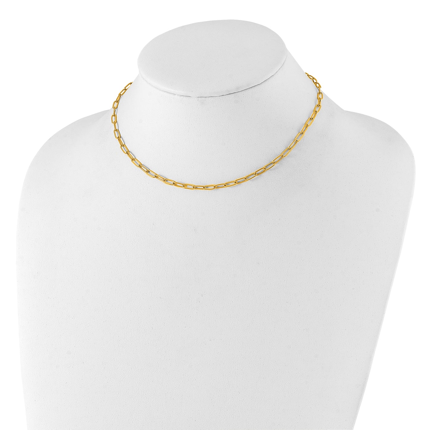 Stainless Steel Polished Yellow IP Paperclip Link 15in w/2in ext Necklace