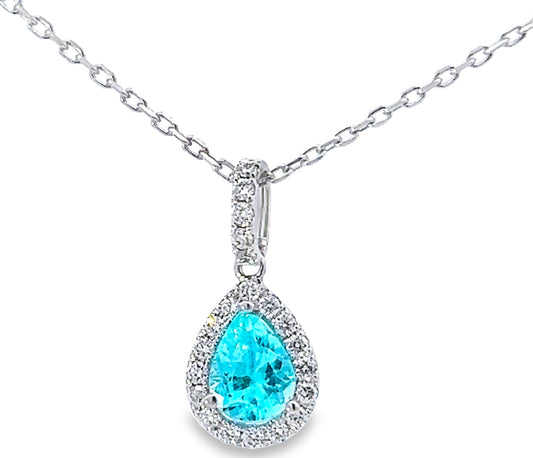 PENDANT, 14KW, PARAIBA TOURMALINE, P/S, 7x5 mm, BLUE/GREEN, MOZAMBIQUE