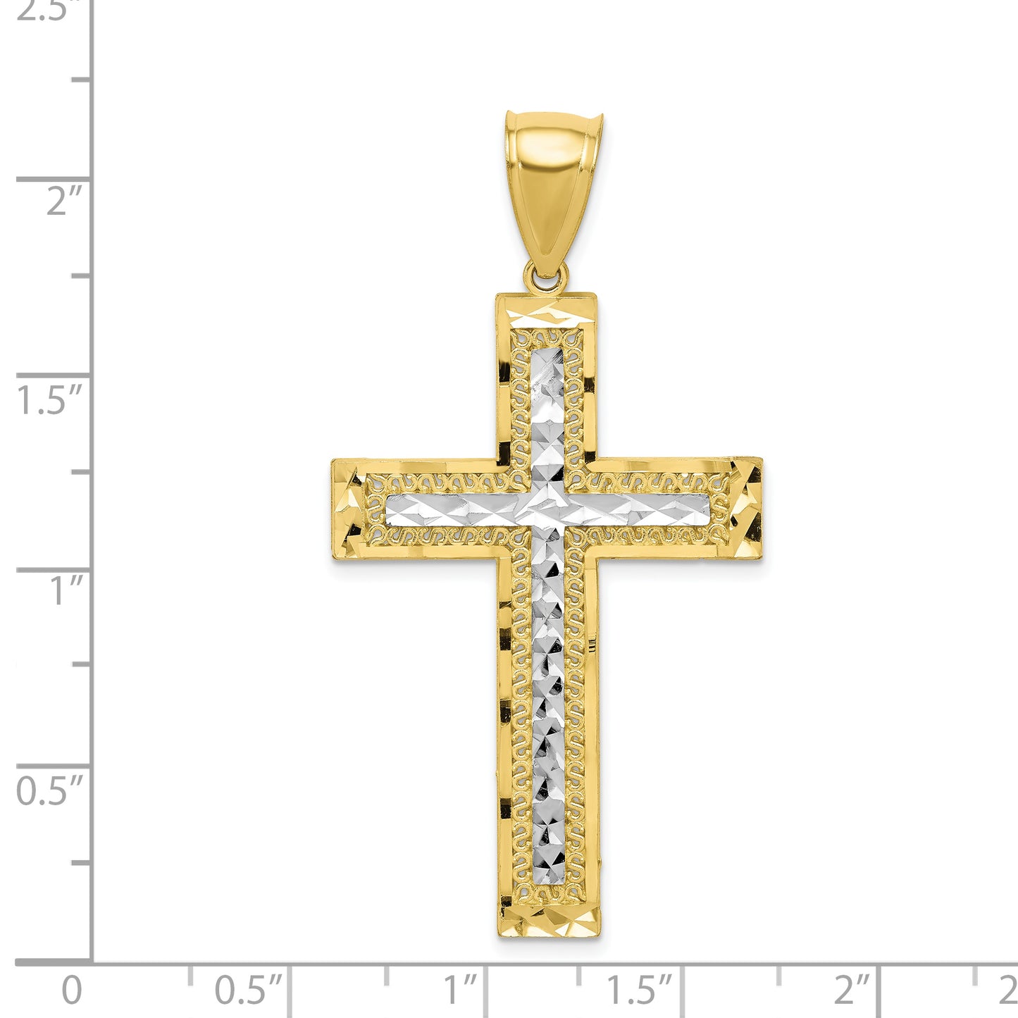 10K w/ Rhodium Diamond-Cut Cross Pendant