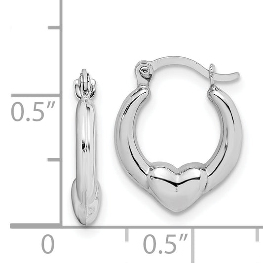 10K White Gold Heart Hollow Hoop Earrings