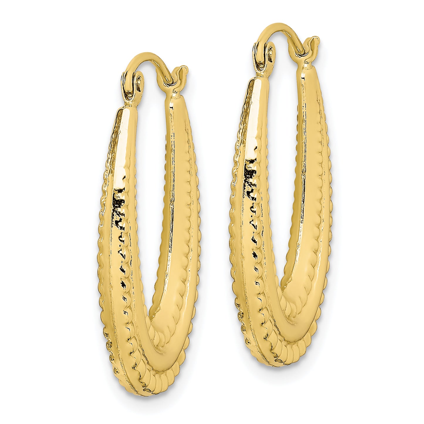 10K Textured Oval Hollow Hoop Earrings