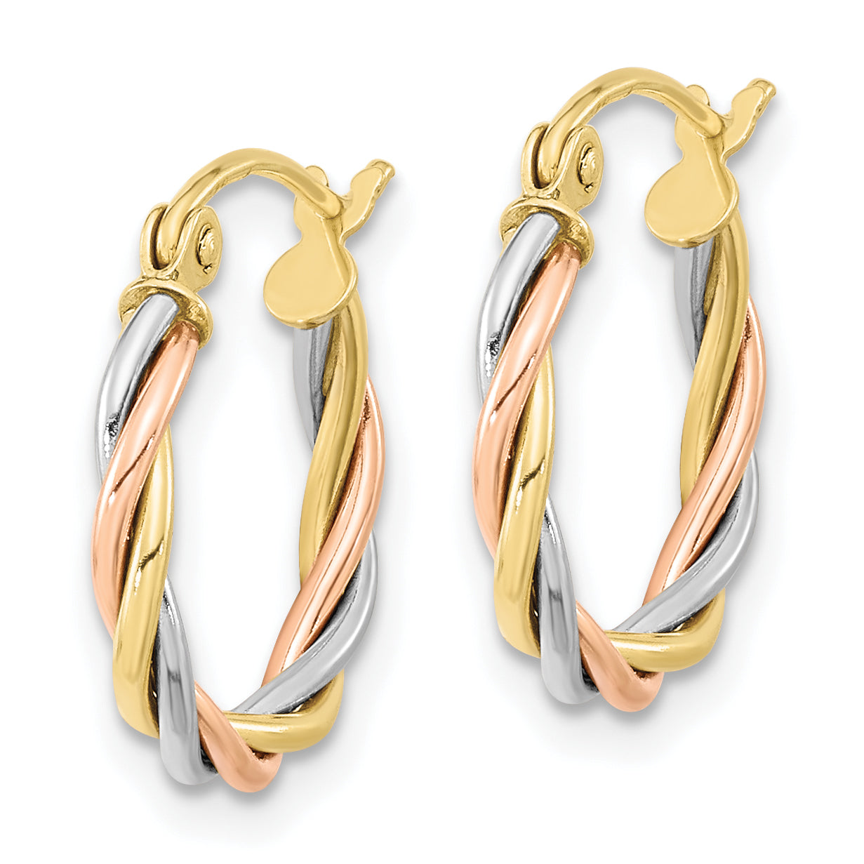 10k Tri-color Polished 2.5mm Twisted Hoop Earrings