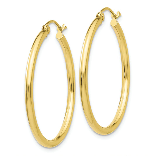 10K Polished 2mm Tube Hoop Earrings