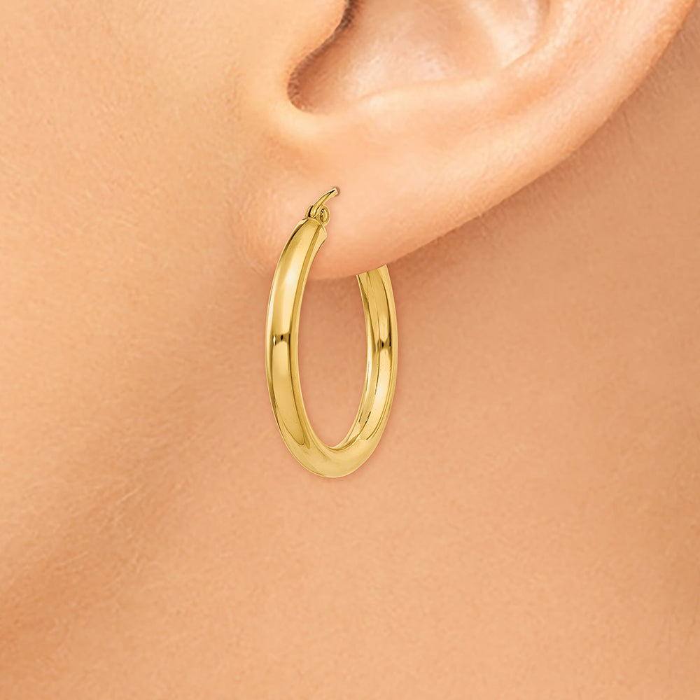 10K Polished 3mm Tube Hoop Earrings