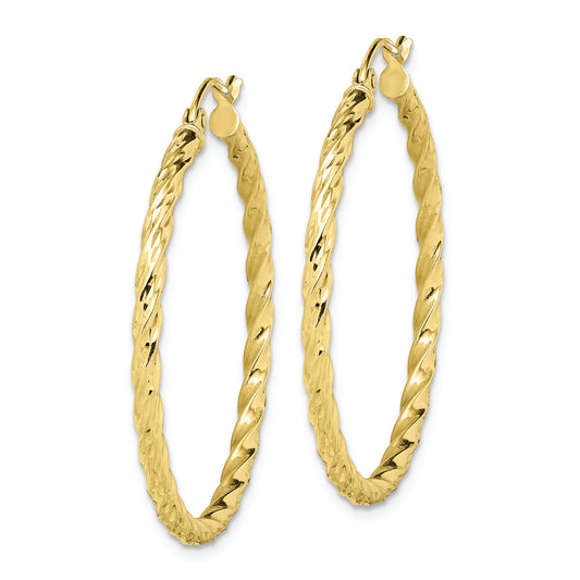 10K Twisted Diamond Cut 35mm Hoop Earrings