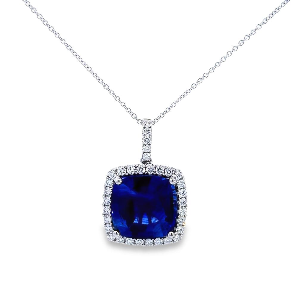 PENDANT, 18KW, SAPPHIRE, CUSH, VIVID BLUE, GEM, CEYLON