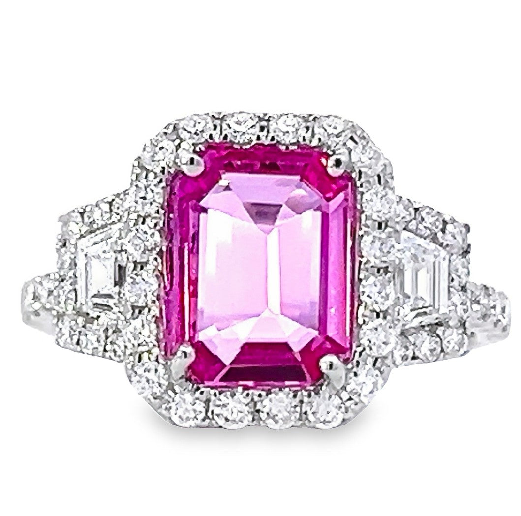 RING, 18KW, PINK SAPPHIRE, E/C, 9x7 mm