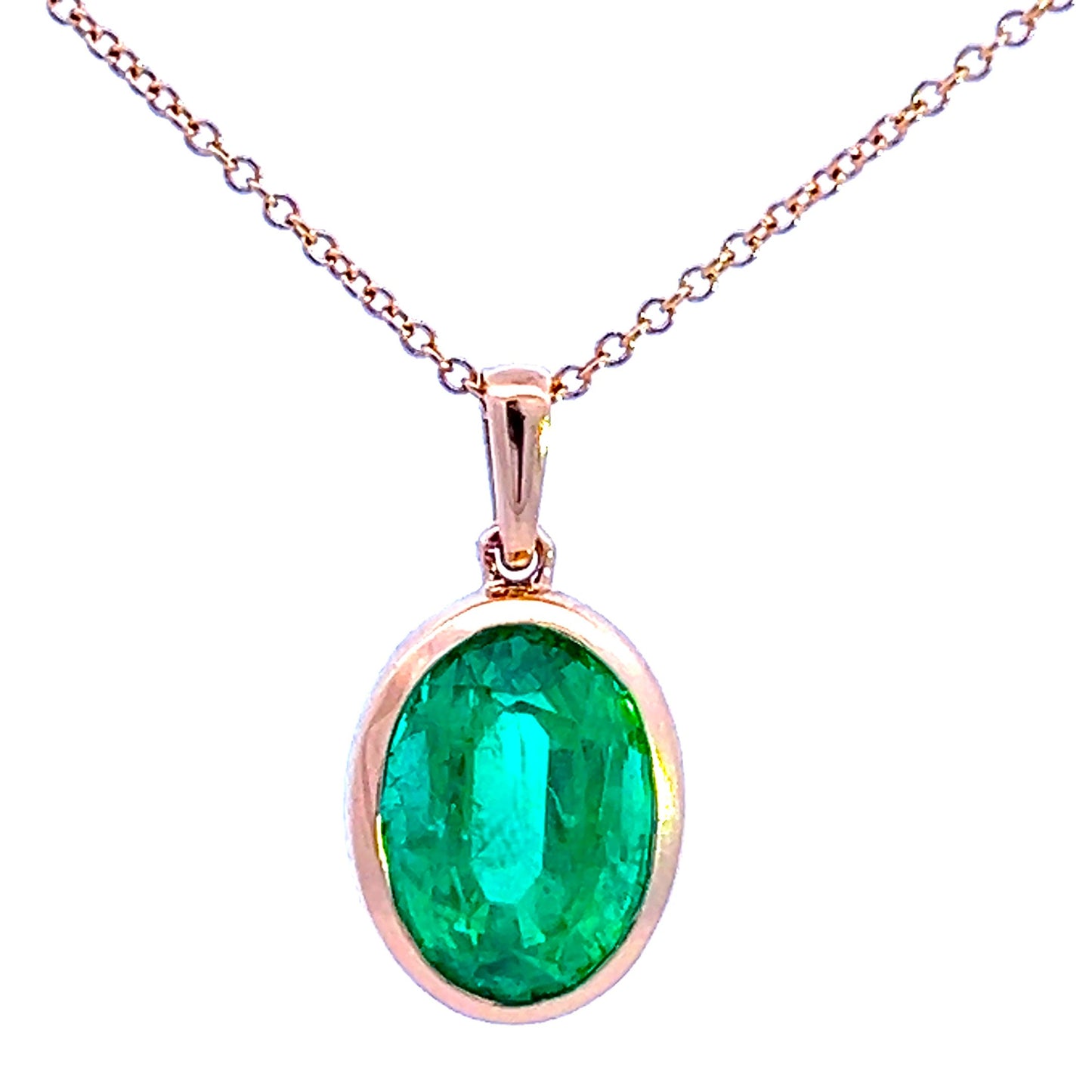 PENDANT, 14KY, EMERALD, OVAL, 10.5x7.5  mm  - With 14KY Chain