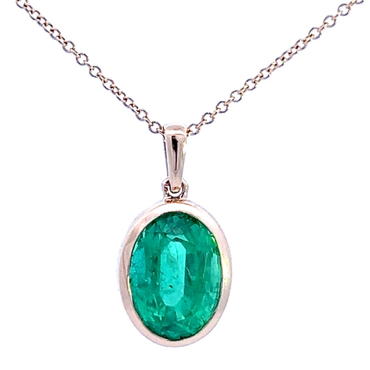 PENDANT, 18KW, EMERALD, OVAL, 10.5x7.5  mm, VIVID GREEN, ZAMBIAN