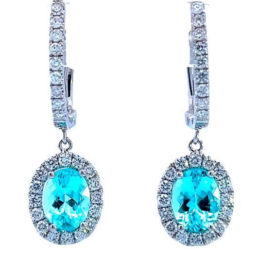 EARRING, 18KW, PARAIBA TOURMALINE, OVAL, 8x6 mm