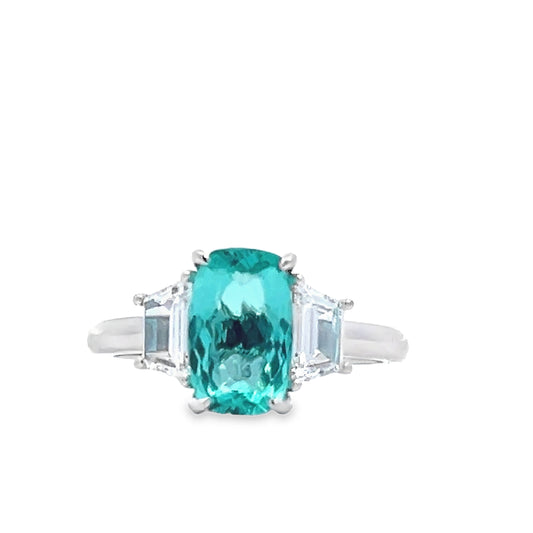 RING, 18KW, PARAIBA TOURMALINE, CUSH, GREEN/BLUE, MOZAMBIQUE