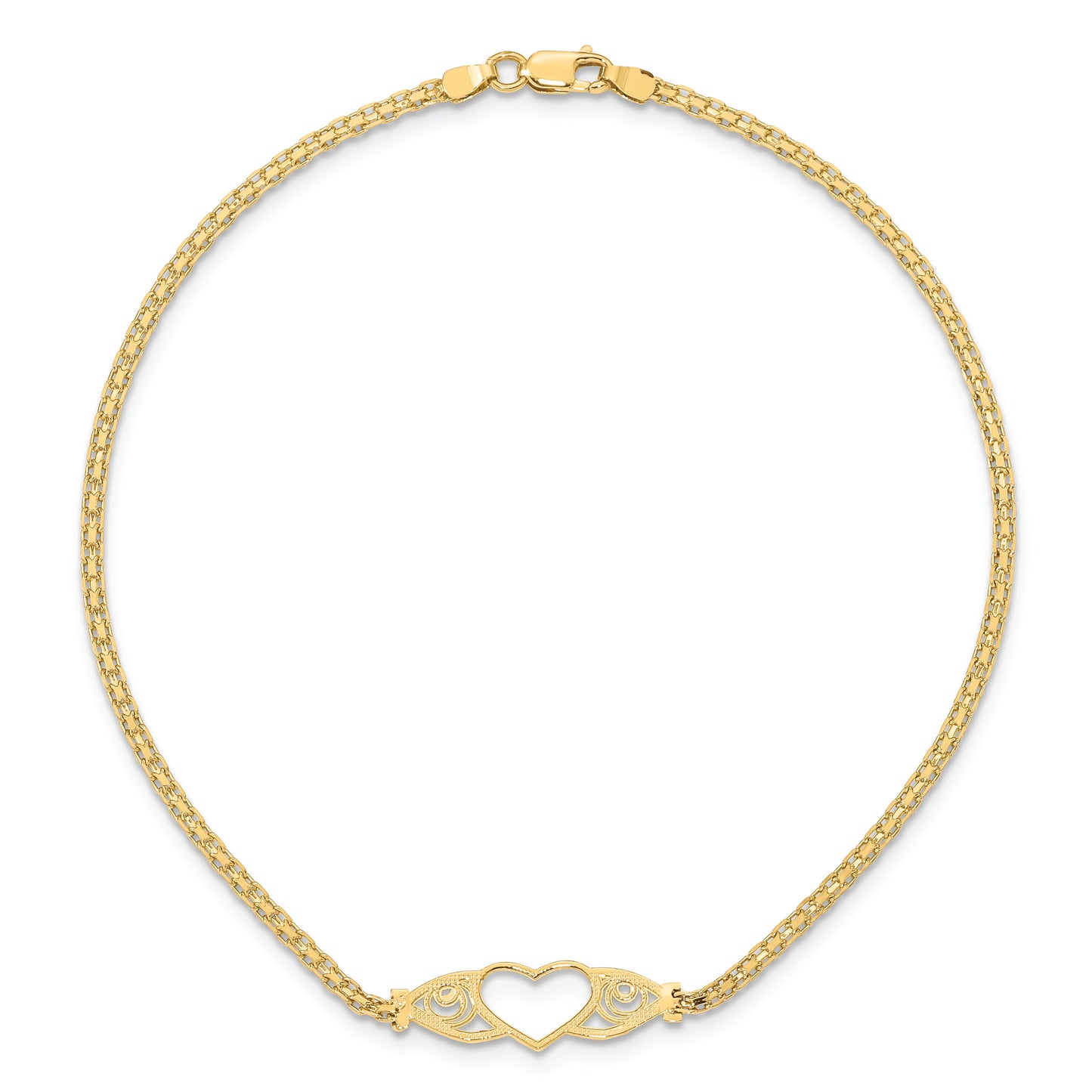 14k Polished Heart 10inch  Anklet