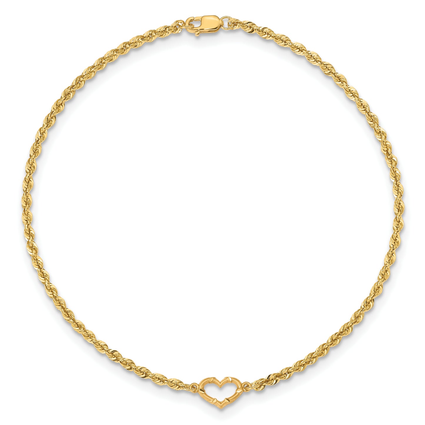 14k Diamond-cut Open Heart Rope Anklet