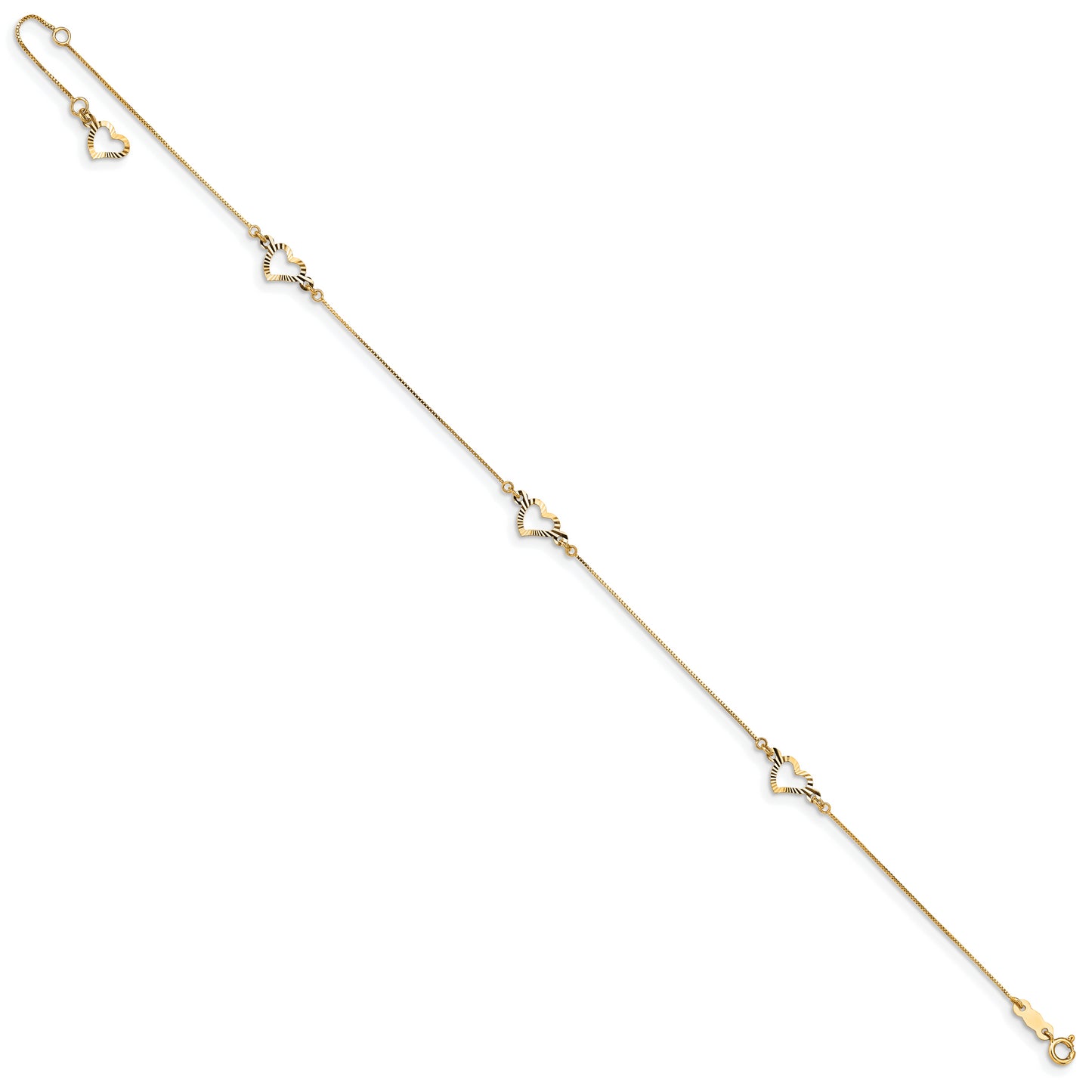 14k Diamond-cut Heart 9in Plus 1in ext Anklet