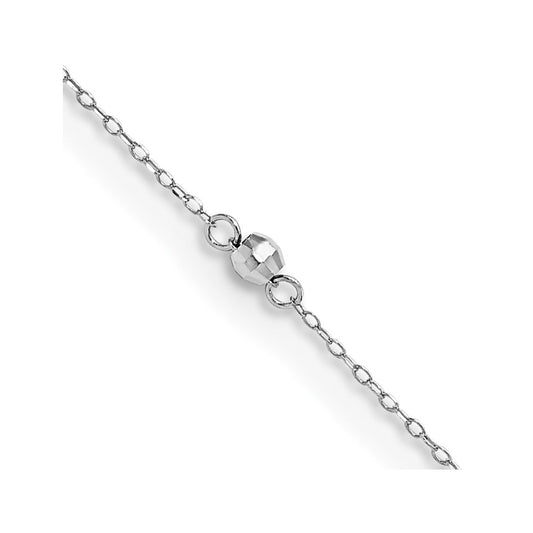 14K White Gold Mirror Beaded 9in Plus 1in ext. Anklet