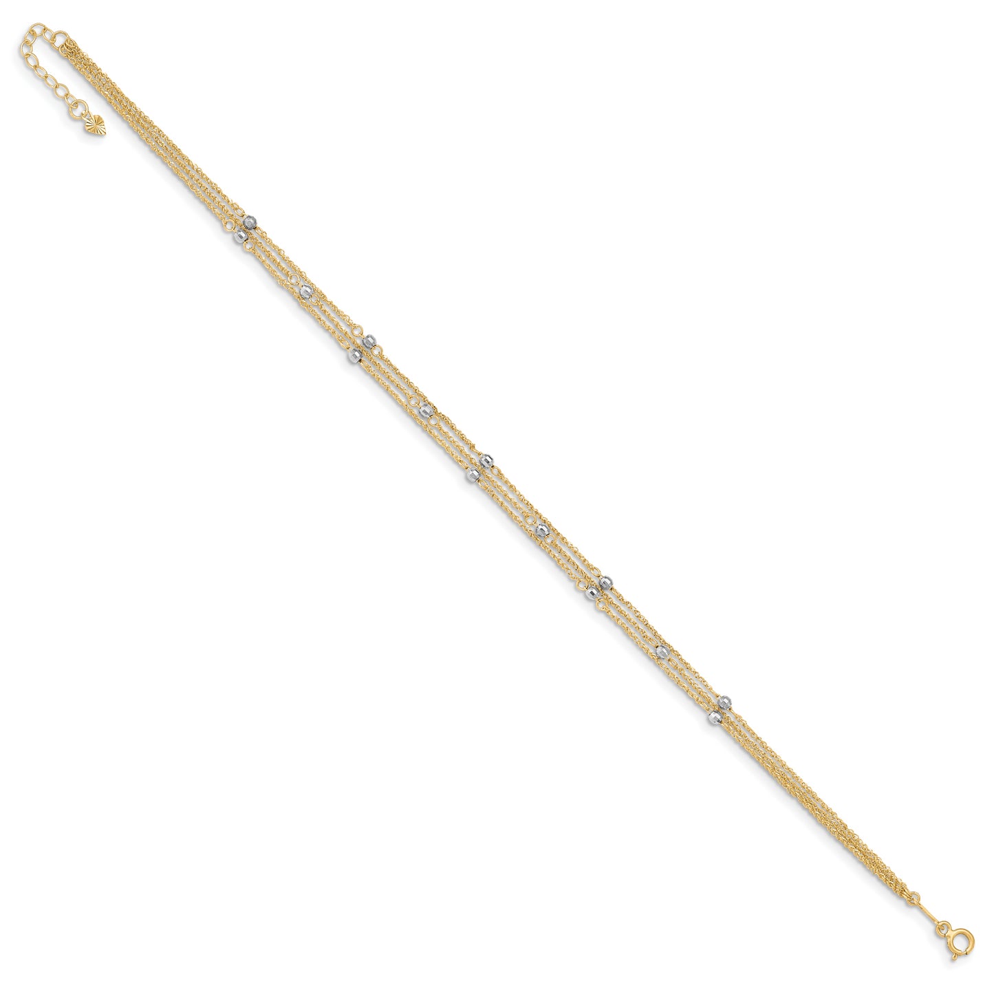 14k Two-tone Triple Strand 9in Plus 1in ext. Anklet