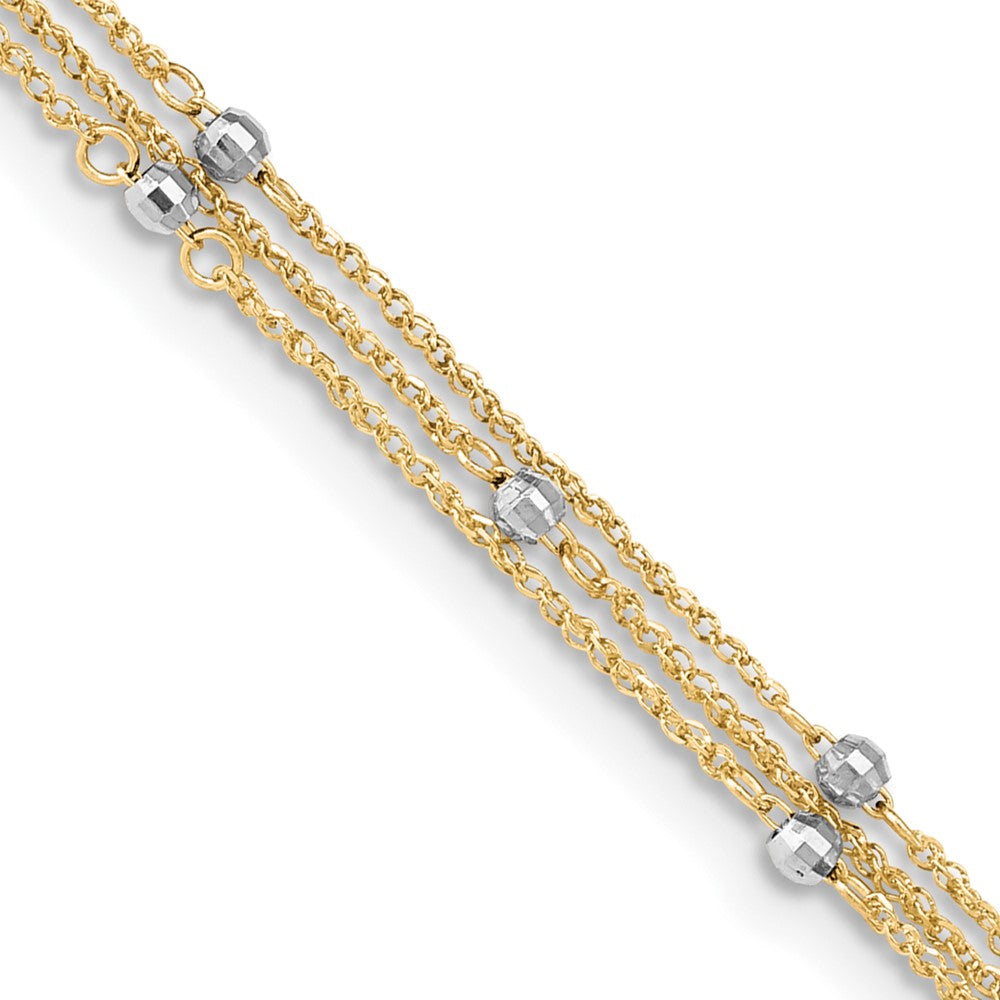 14k Two-tone Triple Strand 9in Plus 1in ext. Anklet