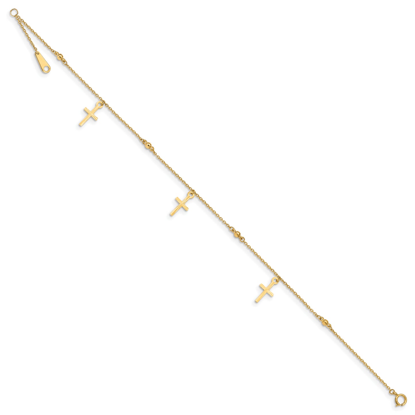 14k Polished and Diamond-cut Cross 9in Plus 1in ext. Anklet