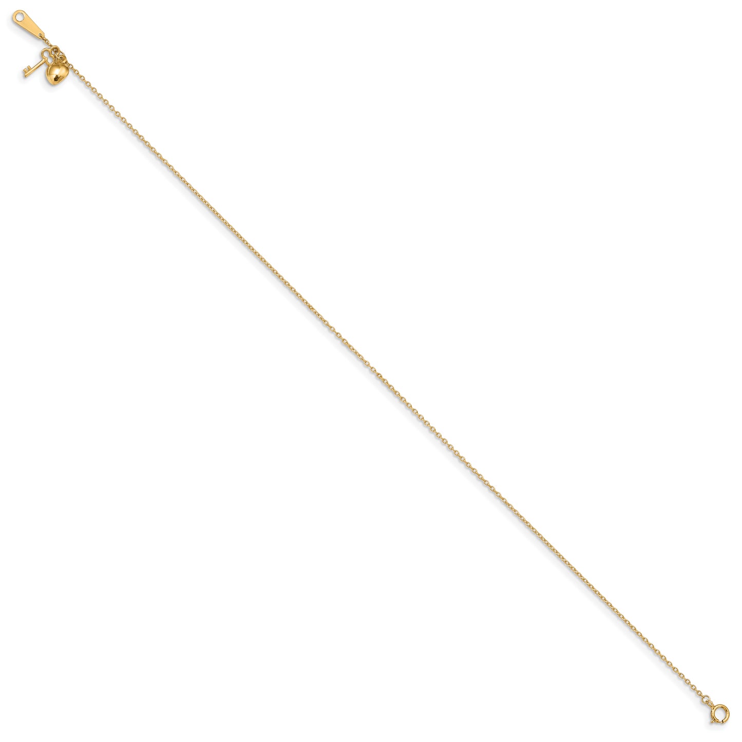 14k Gold Heart and Key 9in Plus 1in ext. Anklet