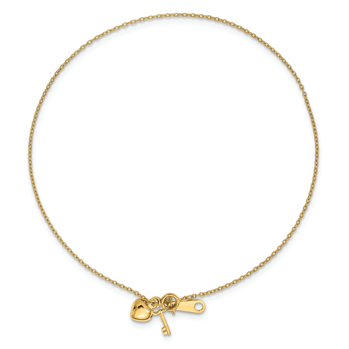 14k Gold Heart and Key 9in Plus 1in ext. Anklet