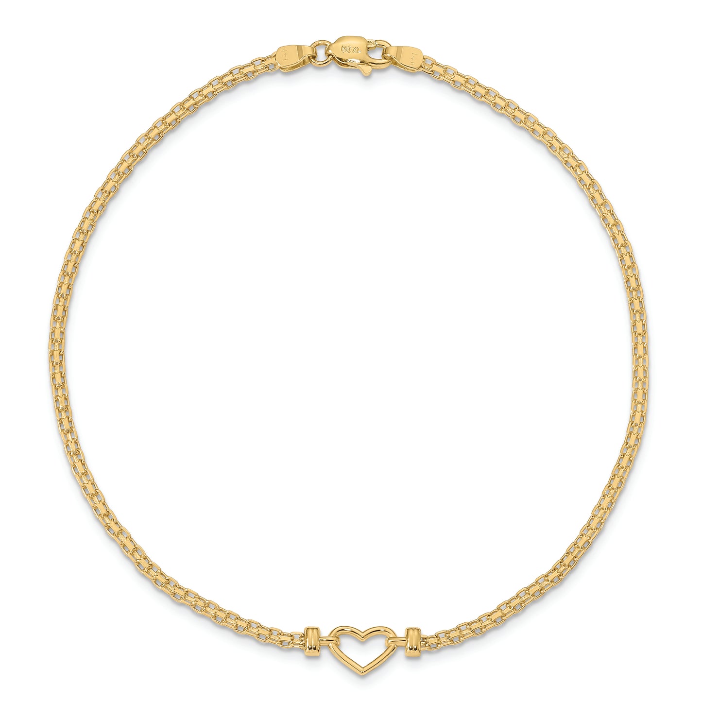 14k Polished Open-Heart 10inch Anklet