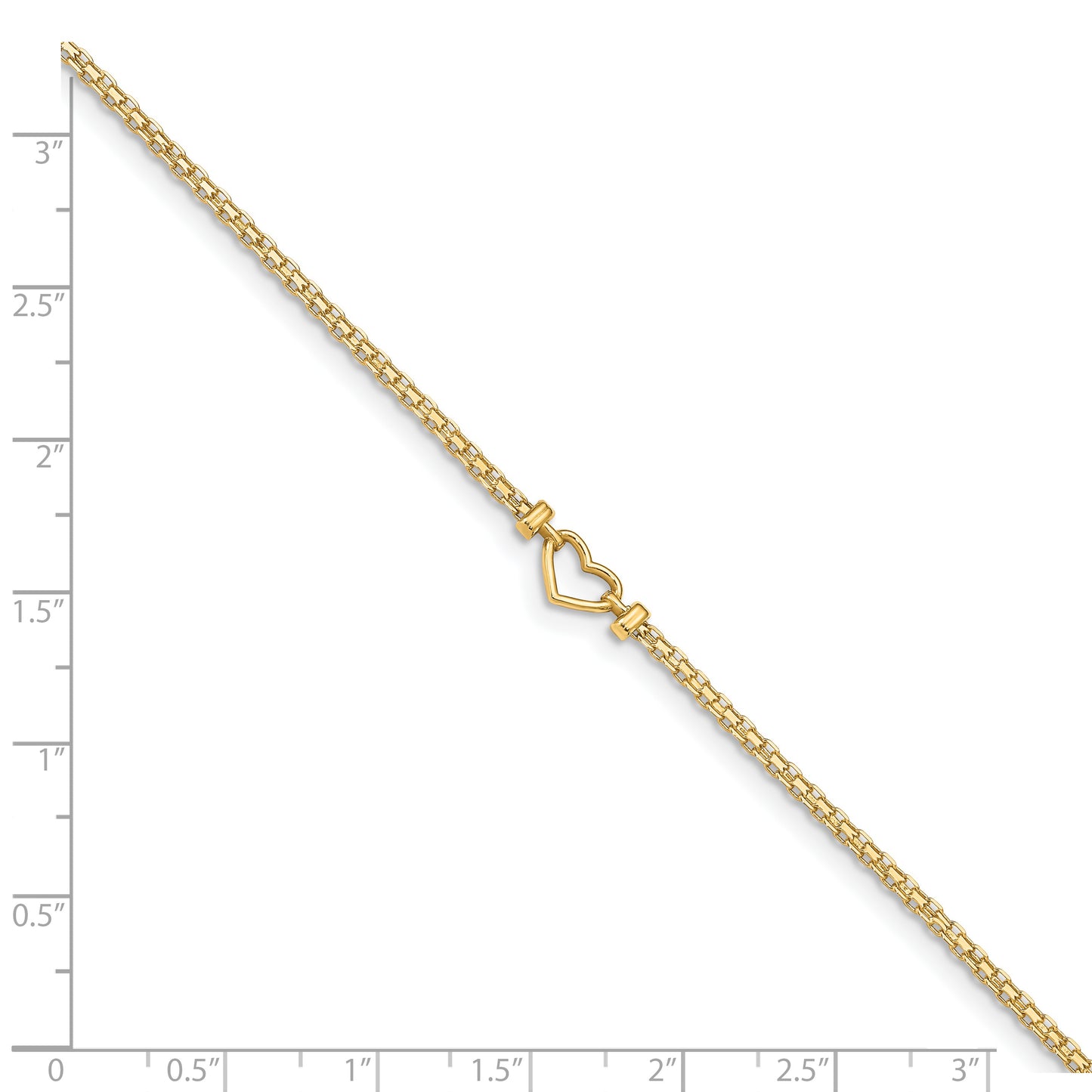 14k Polished Open-Heart 10inch Anklet