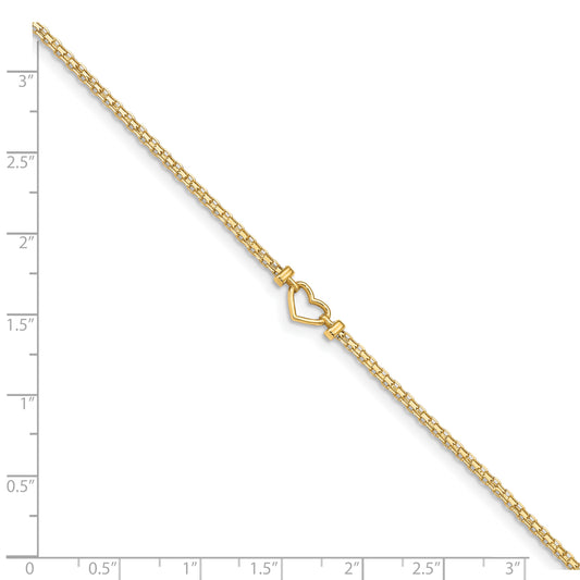 14k Polished Open-Heart 10inch Anklet