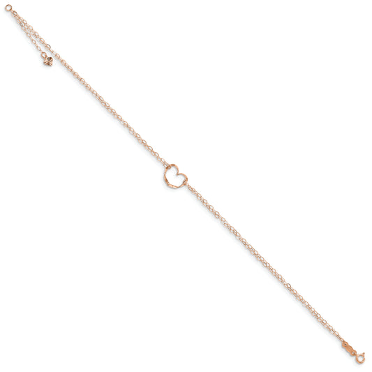 14k Rose Gold Double Strand Heart 9in Plus 1in Ext Anklet