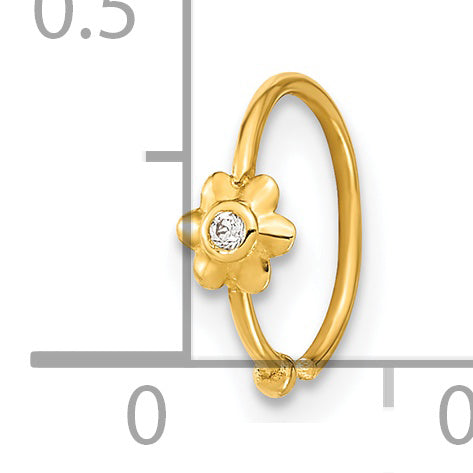 14K 18 Gauge Hoop with CZ Nose Ring Body Jewelry