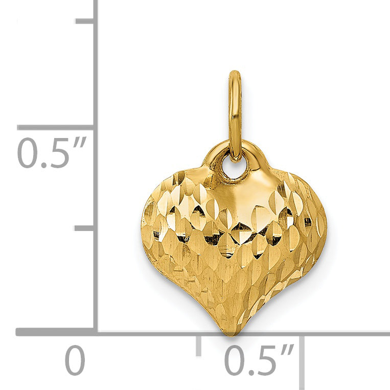 14K Polished and Textured 3-D Heart Pendant