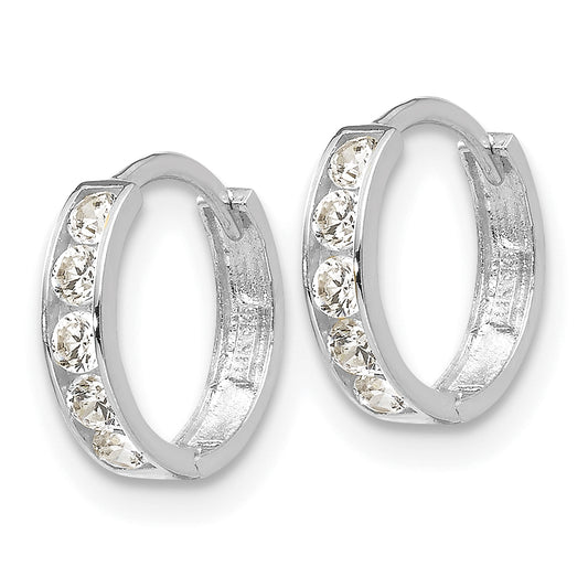 14k White Gold Madi K CZ Children's Hinged Hoop Earrings