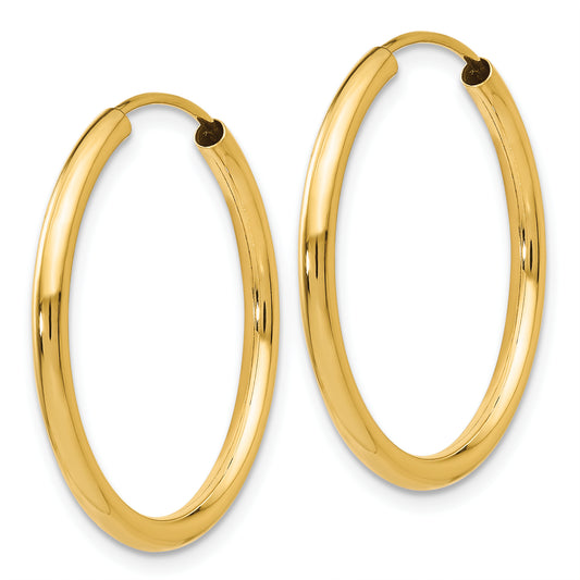 14k Polished Round Endless 2mm Hoop Earrings