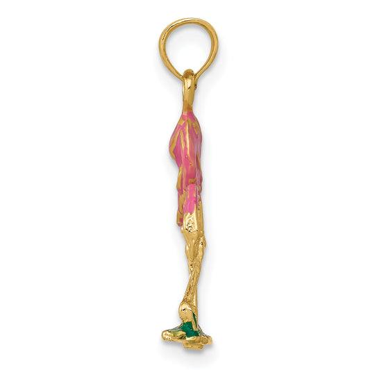 14k Enameled Flamingo Pendant