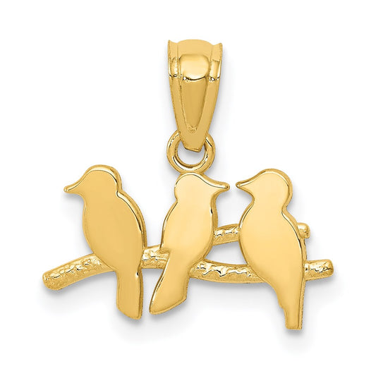 14k Polished Three Birds on a Branch Pendant