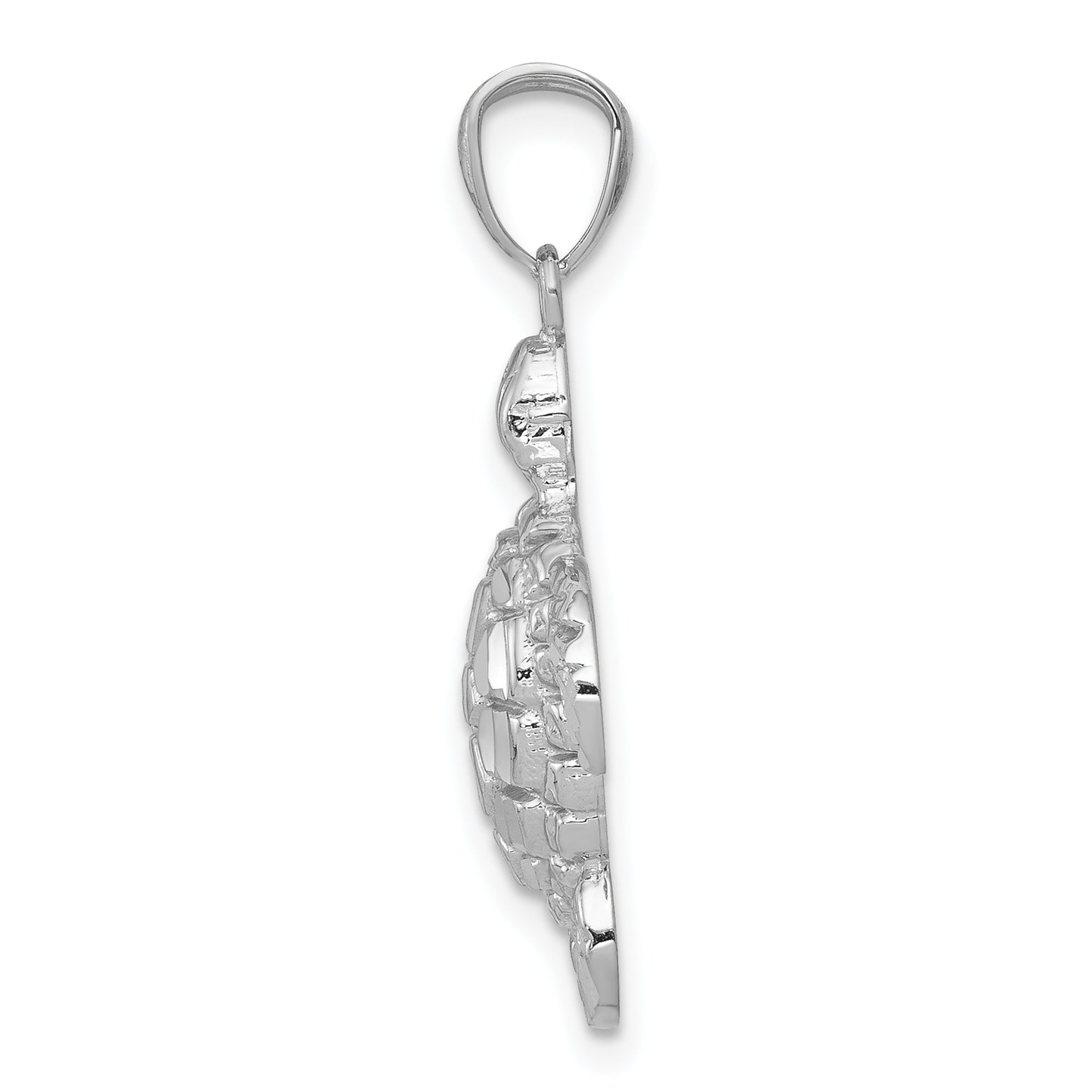 14k White Gold Diamond-cut Polished Sea Turtle Pendant