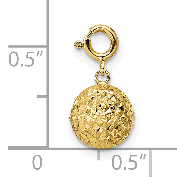 14K Diamond-cut Ball w/ Spring Ring Clasp Charm