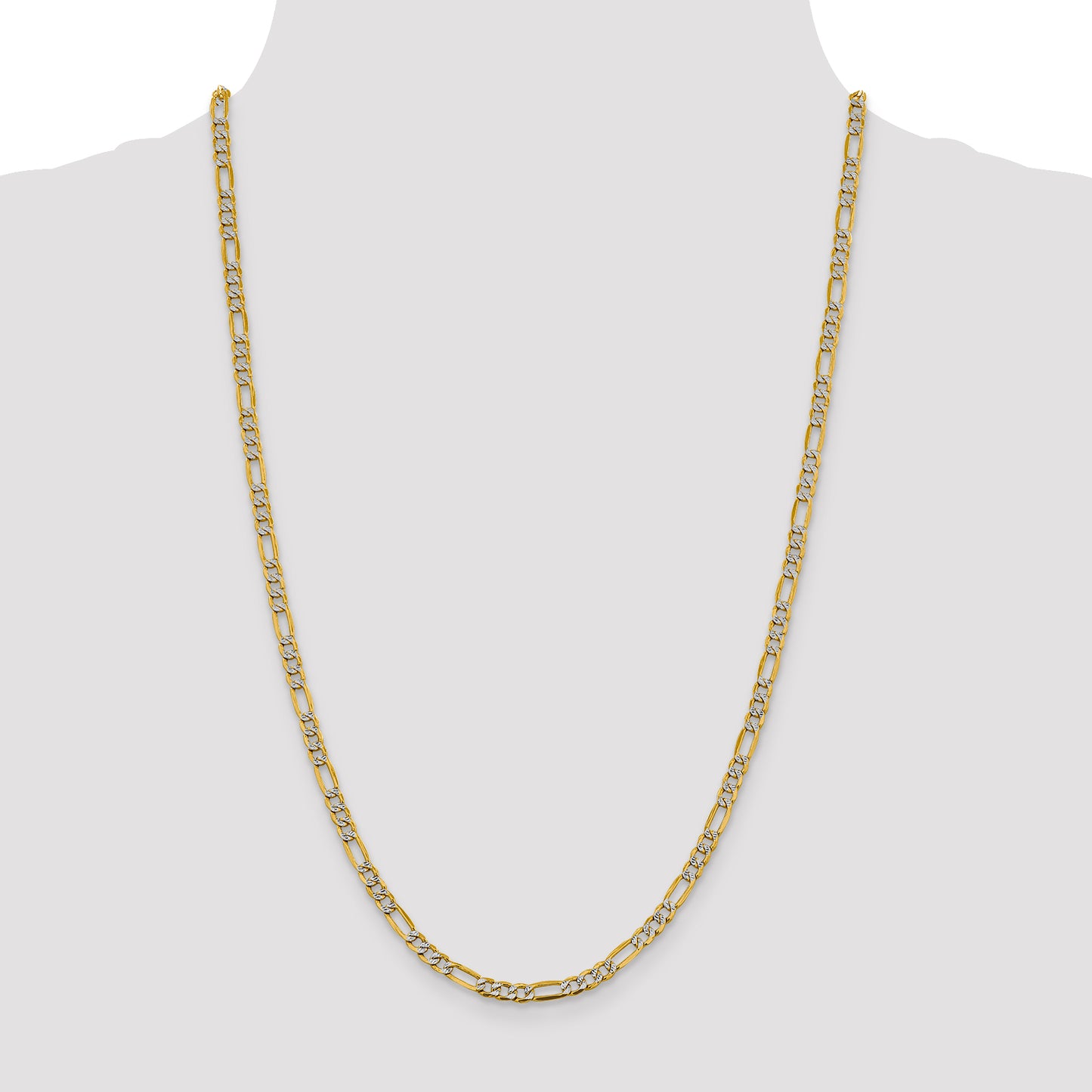 14k 3.9mm Semi-solid with Rhodium Pav? Figaro Chain