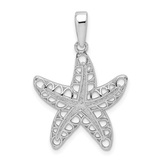 Sterling Silver Rhodium-plated Polished Cut-out Starfish Pendant