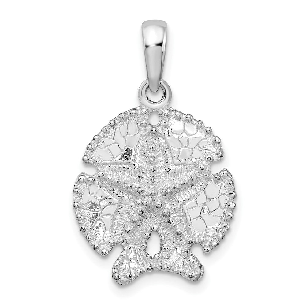 Sterling Silver Rhodium-plated Polished/Textured Sand Dollar Pendant