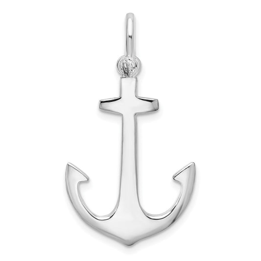 Sterling Silver Rhodium-plated Polished 3D Anchor Pendant