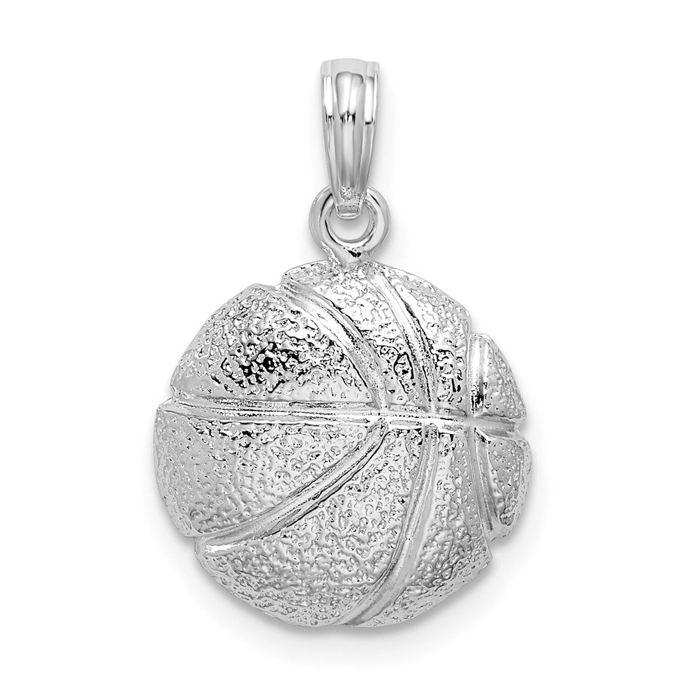 Sterling Silver Rhodium-plated Polished Basketball Pendant