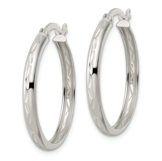 Sterling Silver Polished and Diamond-cut Circle Hoop Earrings