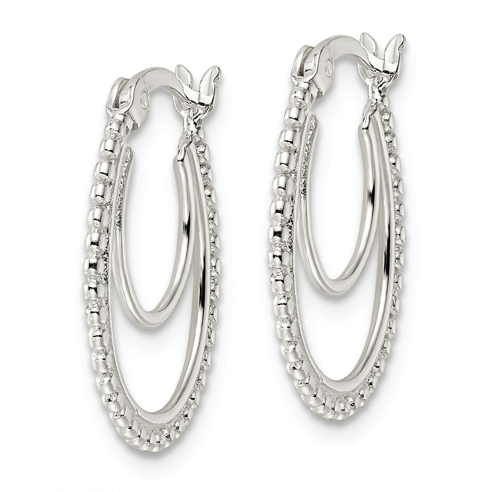 Sterling Silver Beaded Double Oval Hoop Earrings