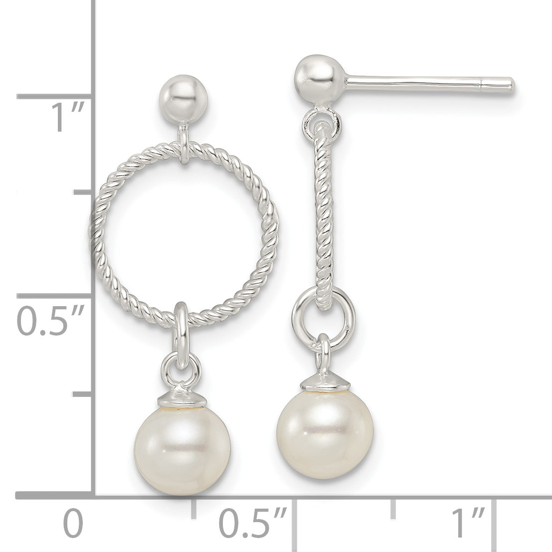 Sterling Silver Polished Glass Pearl Dangle Post Earrings