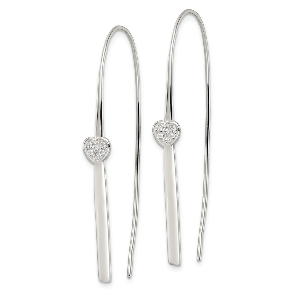 Sterling Silver Polished CZ Heart Threader Earrings