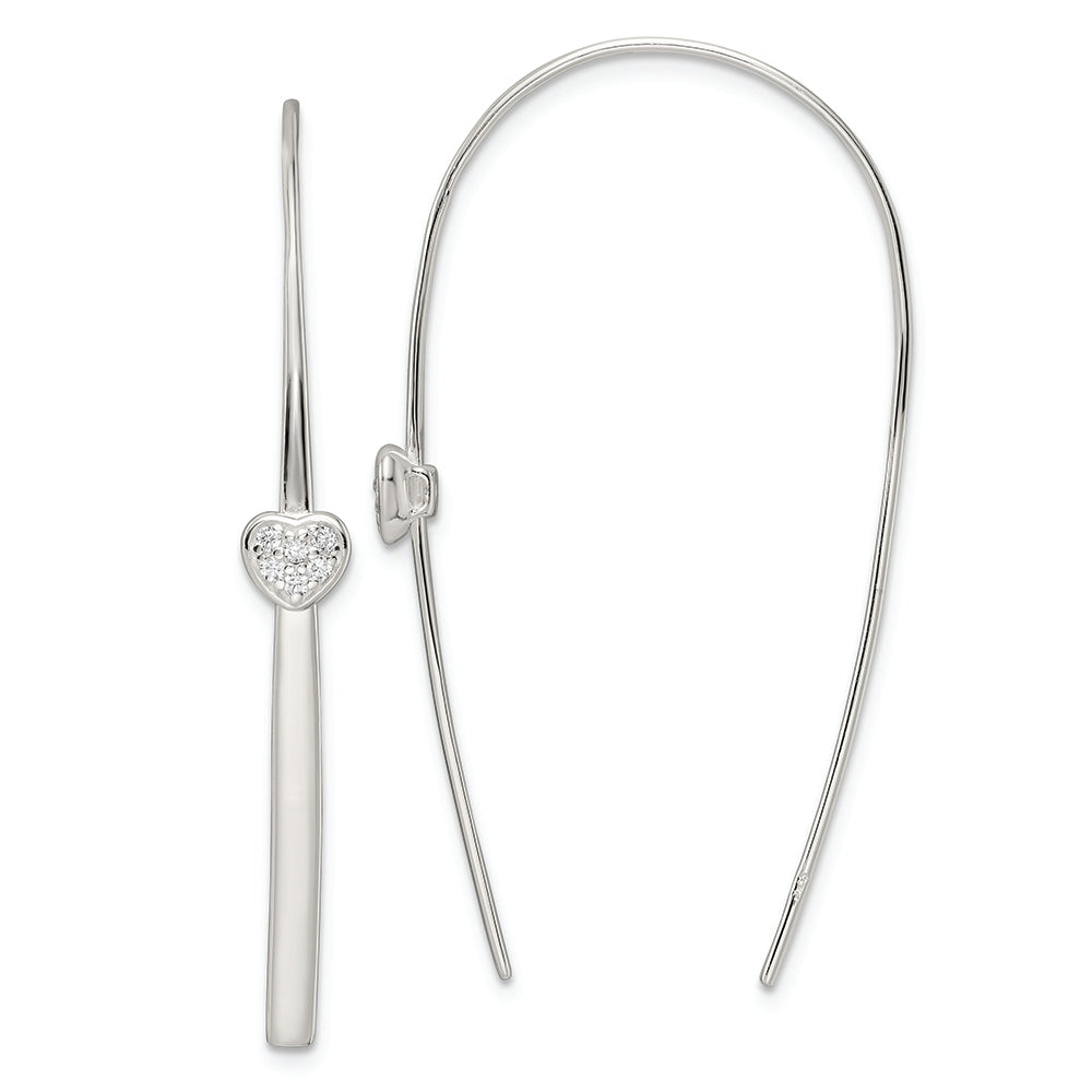 Sterling Silver Polished CZ Heart Threader Earrings