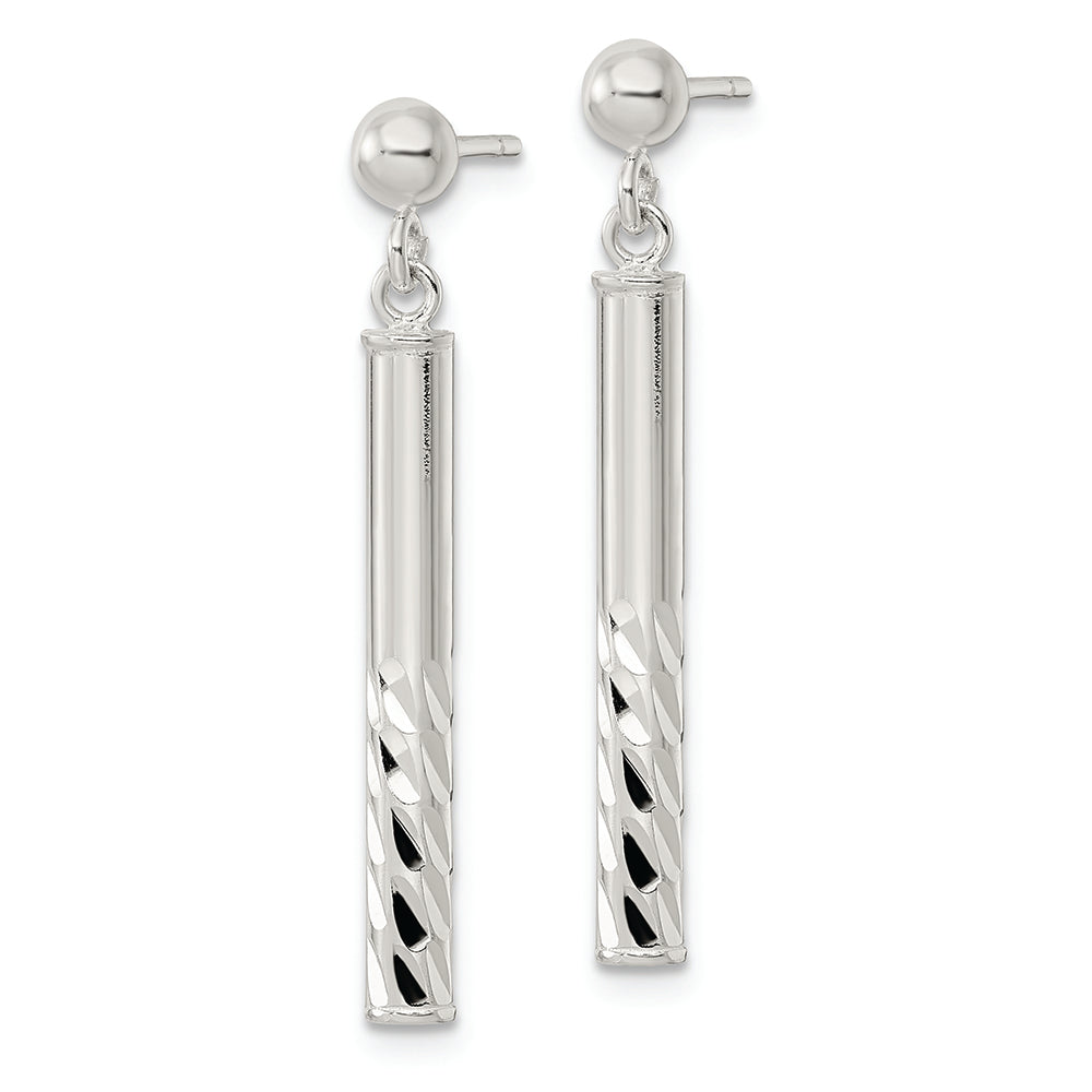 Sterling Silver Polished & Diamond-cut Bar Post Dangle Earrings